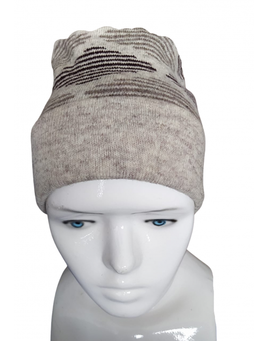 Angora wool zikzak design cap light brown